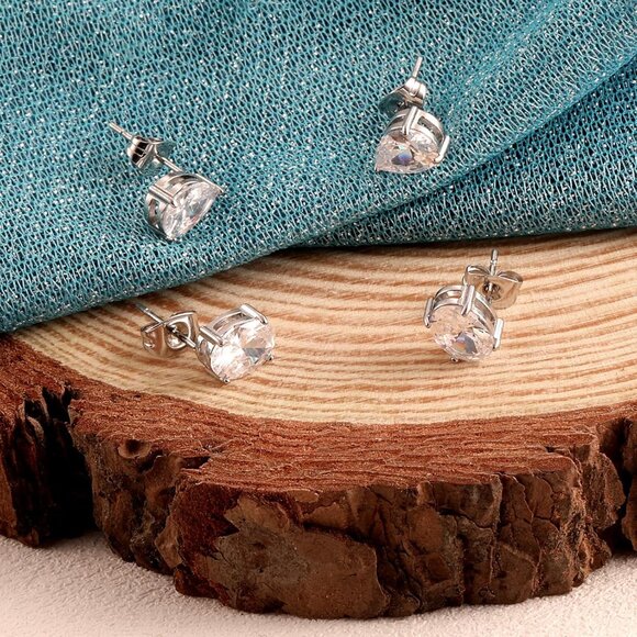 Hypoallergenic 316L Stainless Steel Stud Earrings Set with Cubic Zirconia - 2 Pa - Picture 6 of 7